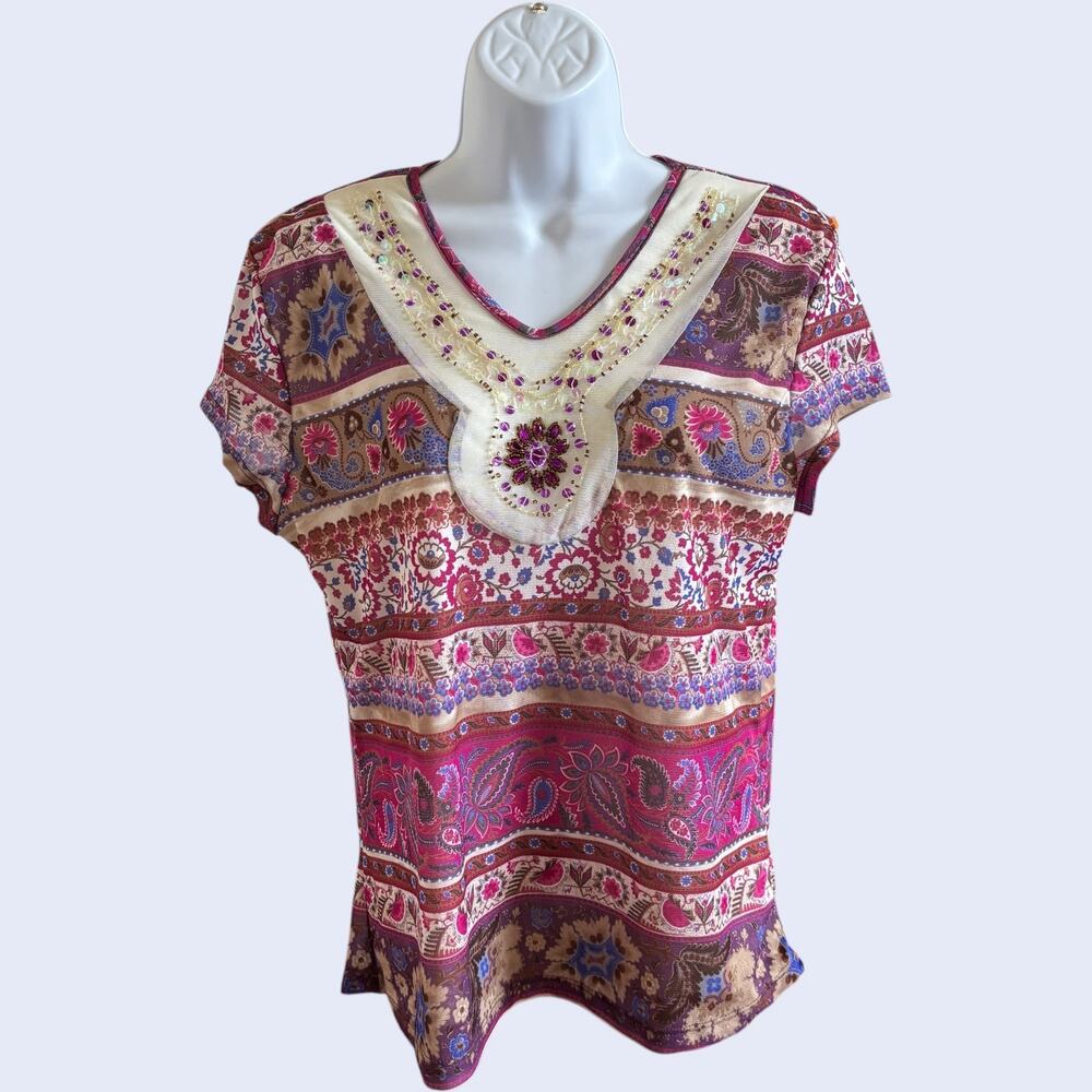 John Paul Richard L Boho Embellished Top Magenta Regular